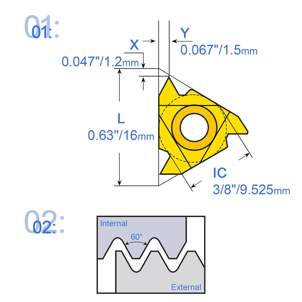 16ER AG60 Laydown Threading Insert External CNC Steel Machining 10pcs