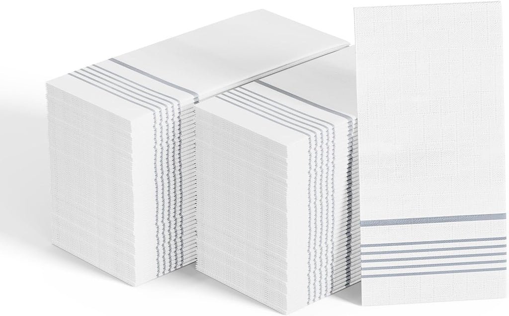 400 Silver Disposable 3-Ply Paper Dinner Napkins, Guest Hand Towels