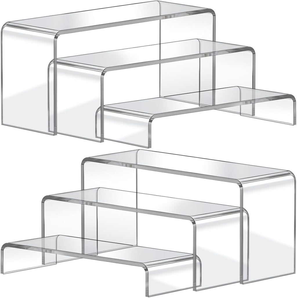 Acrylic Display Risers, 2 Set(7.8" L~8.2" L~8.6" L) Display Shelf | Acrylic Stand for Cupcake, Clear Acrylic Stands