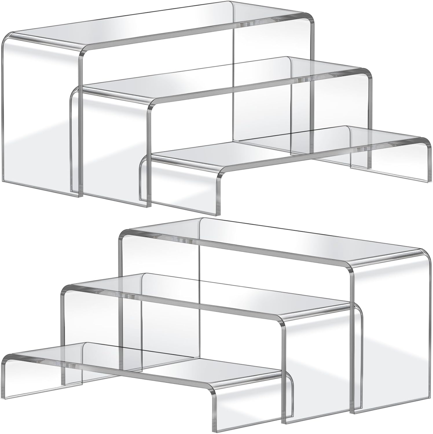 Acrylic Display Risers, 2 Set(7.8" L~8.2" L~8.6" L) Display Shelf | Acrylic Stand for Cupcake, Clear Acrylic Stands