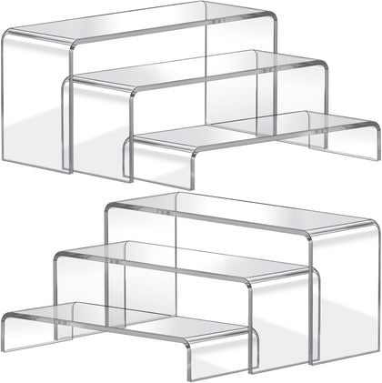 Acrylic Display Risers, 2 Set(7.8" L~8.2" L~8.6" L) Display Shelf | Acrylic Stand for Cupcake, Clear Acrylic Stands