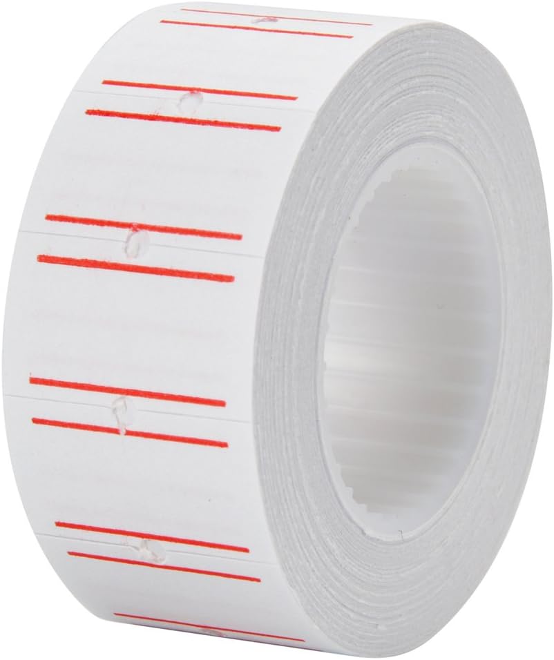 10 Rolls 6000 White Price Gun Labels for Mx-5500 - with Double Red Line Visibility, Refill Ink Roll & Disposable