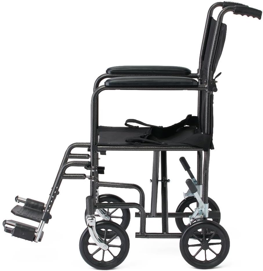 Black Hammertone Transport Chair, 19inch Seat, 300lbs Weight Capacity, Lightweight
