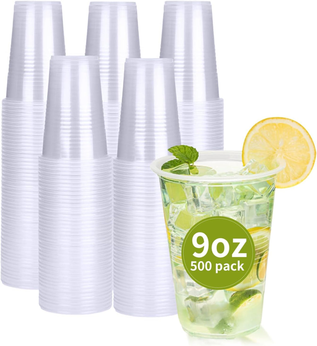 500 Pack 9 oz Plastic Cups, Clear Disposable Plastic Cups Bulk, Cold Drinking Party Cup, Transparent for Wedding