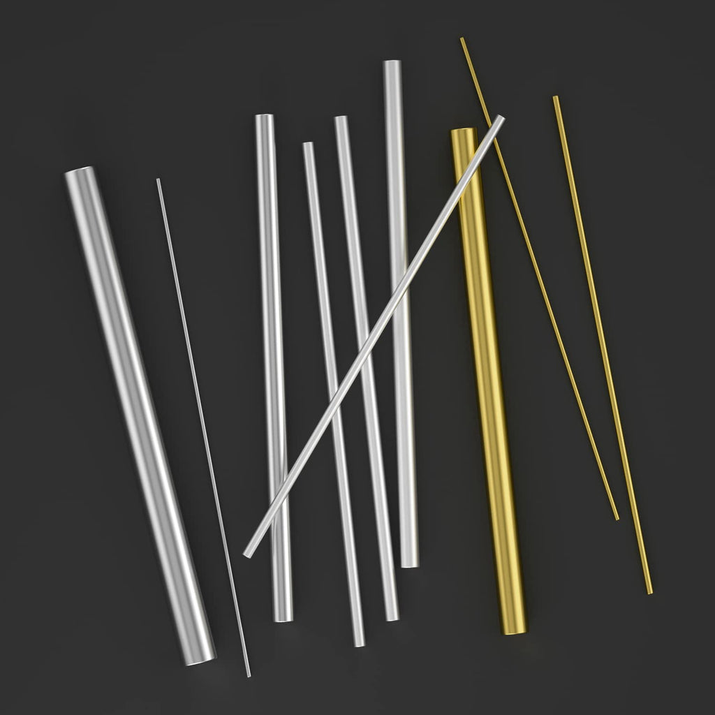27 Pieces 9 Sizes Metal Round Rods Kit, Metals Include Brass, Stainless Steel, Aluminum, Diameter 1.0mm-8.0mm Length