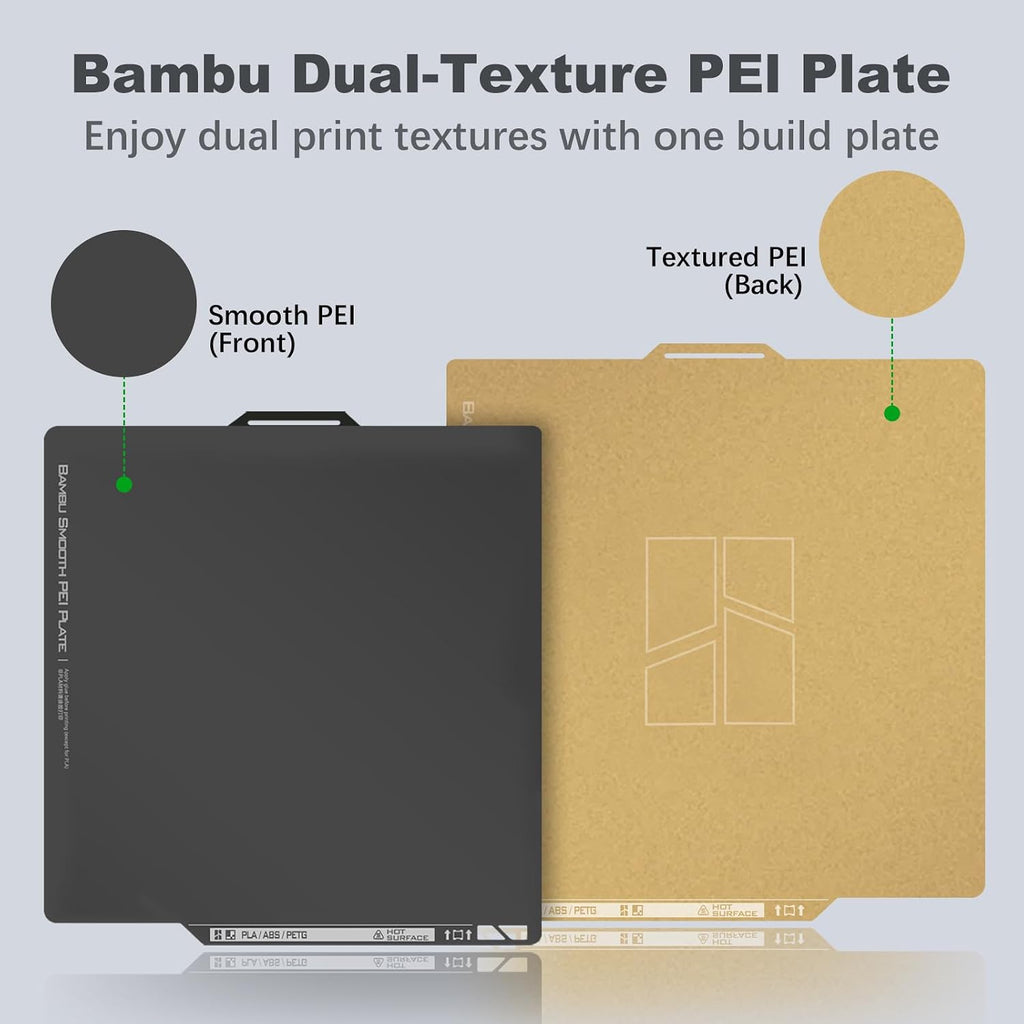 Original Bamboo Plates Dual-Sided Textured & Smooth PEI Build Plate 256x256mm, Magnetic Spring Steel Flexible Sheet