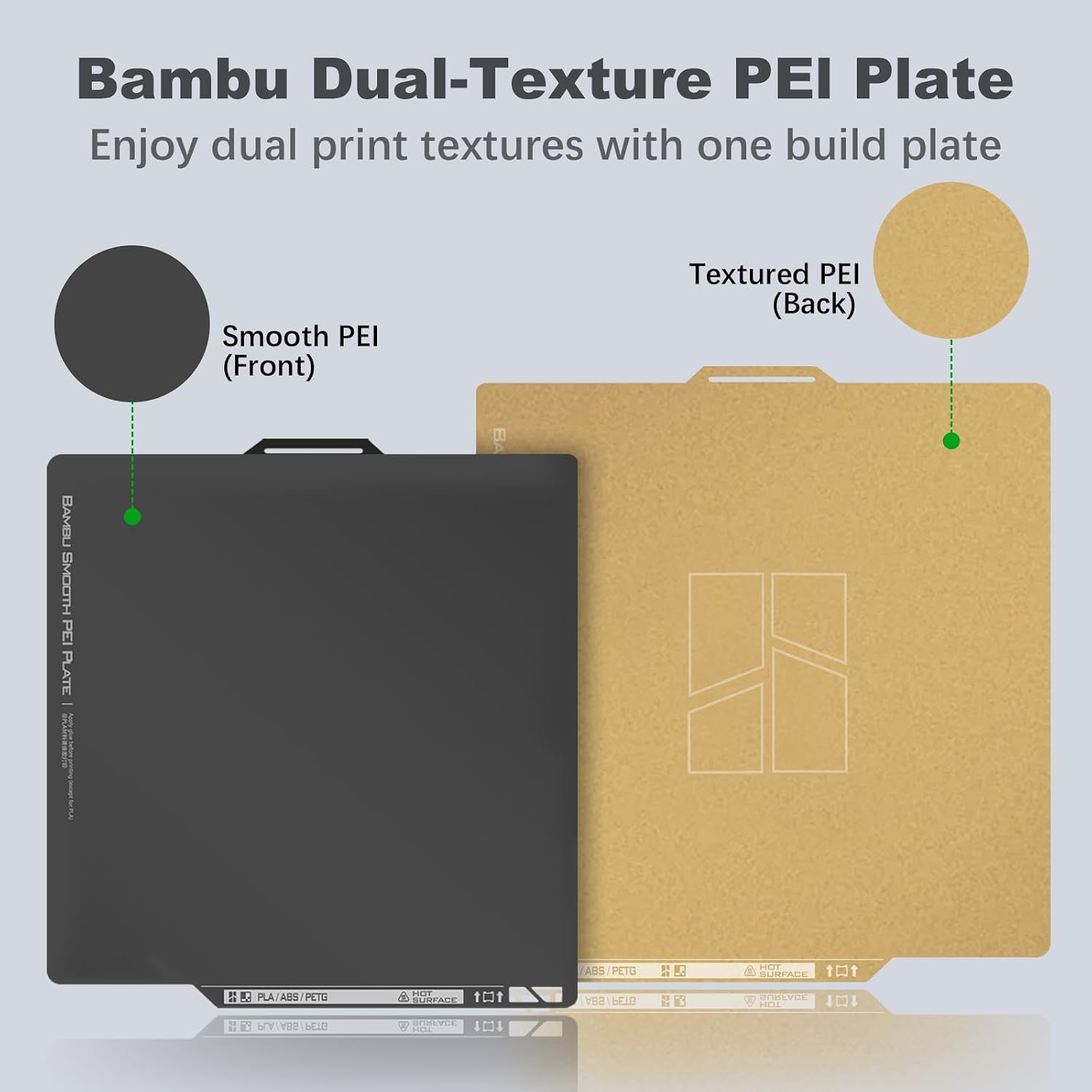 Original Bamboo Plates Dual-Sided Textured & Smooth PEI Build Plate 256x256mm, Magnetic Spring Steel Flexible Sheet
