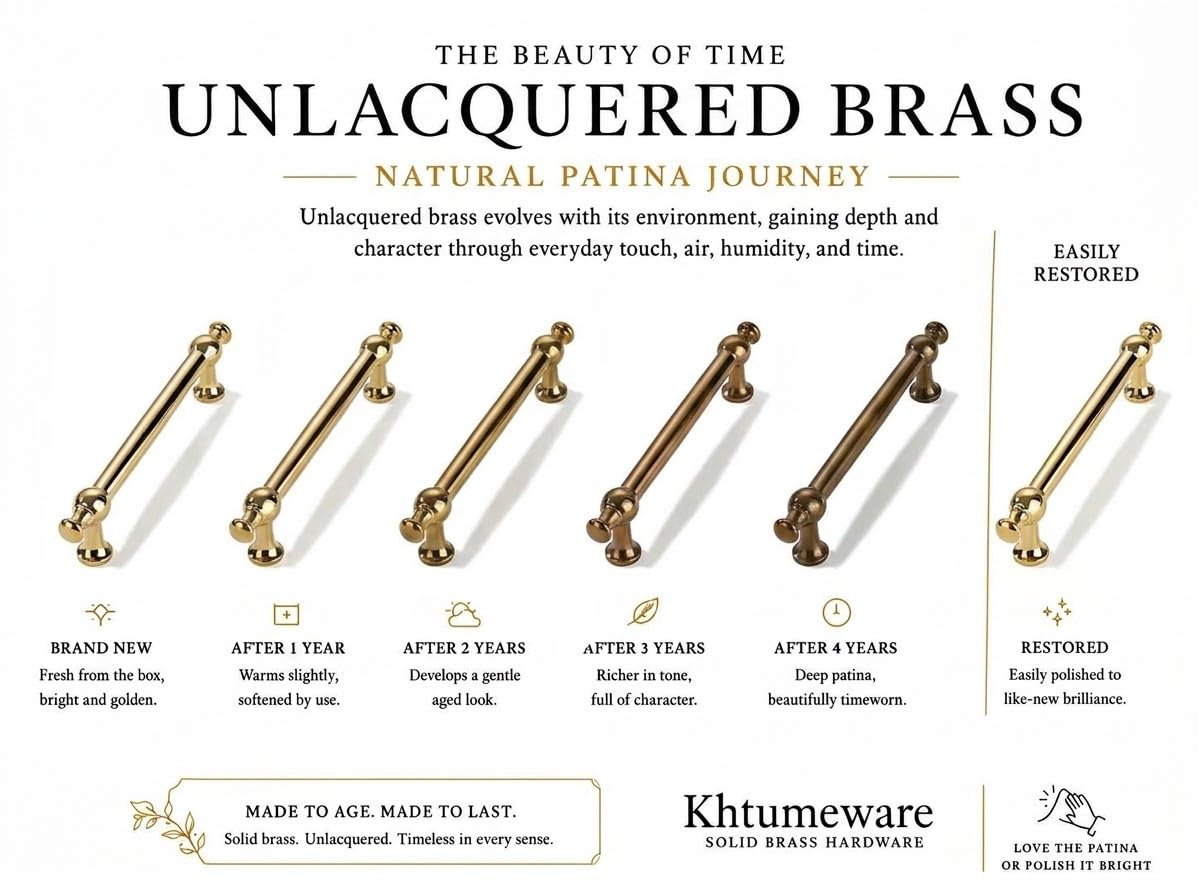 Handmade 100% Solid Real Brass Unlacquered Brass Cabinet Pulls