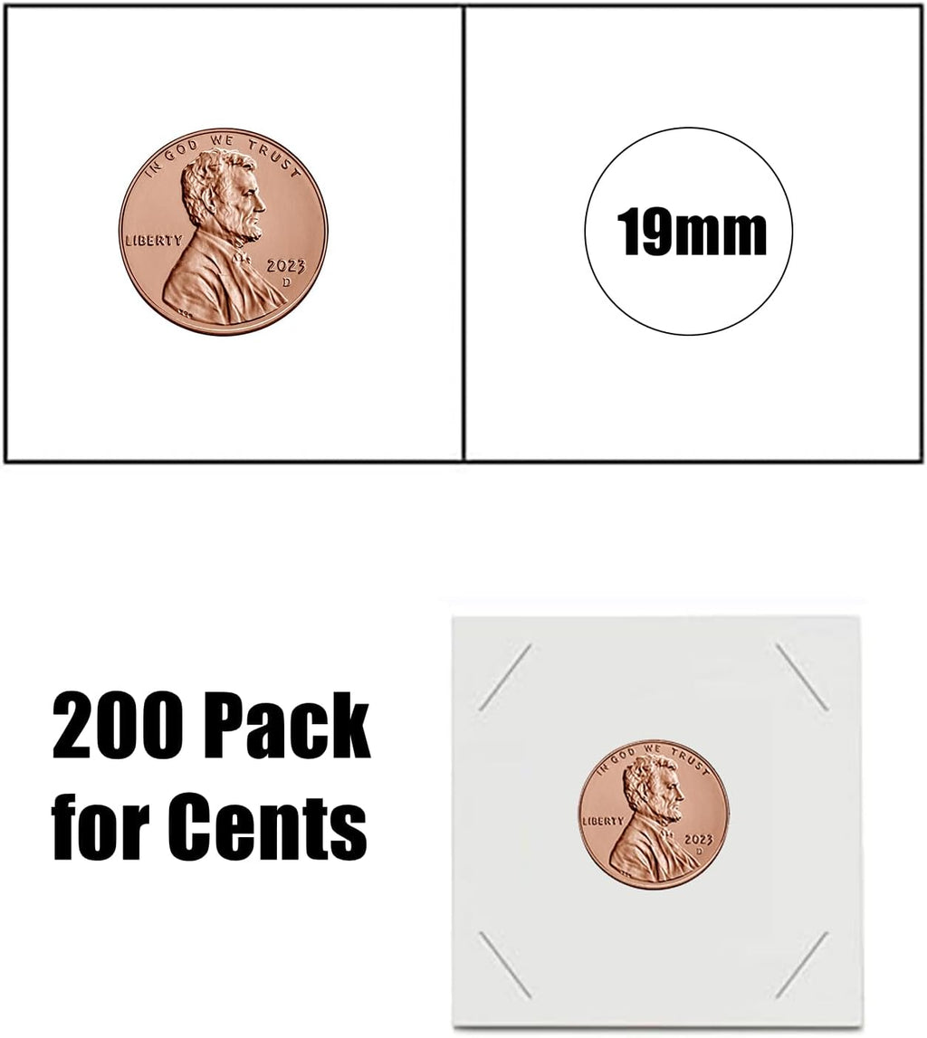 200 Pack Upgraded Mylar Coin Flips 2x2 for Cents, Non PVC | Premium Cardboard Coin Holder, Paper Coin Holders