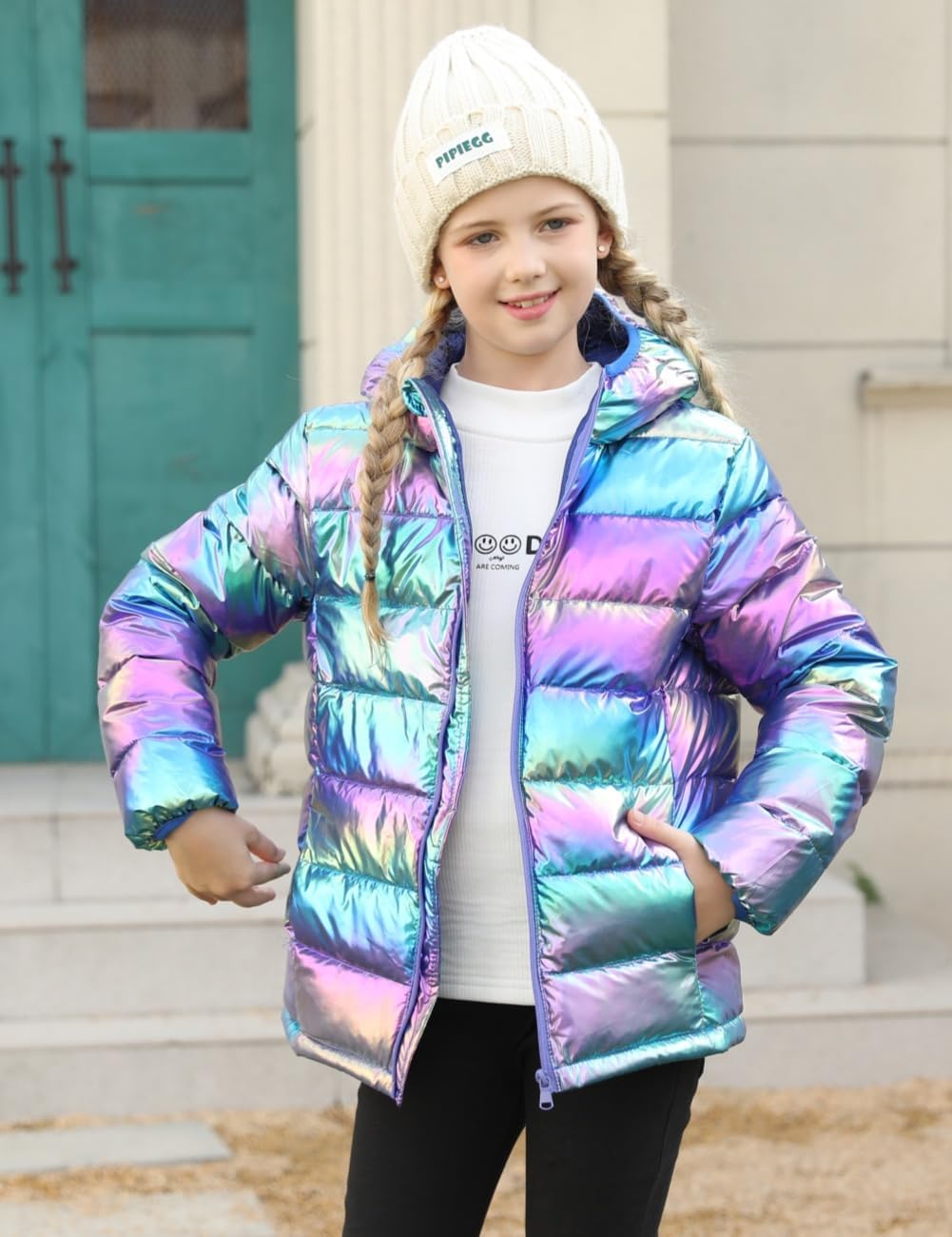 Girls Winter Coat Shiny Gradient Lightweight Puffer Jacket 4-12Y | Down-Alternative, Windproof, Water-Resistant