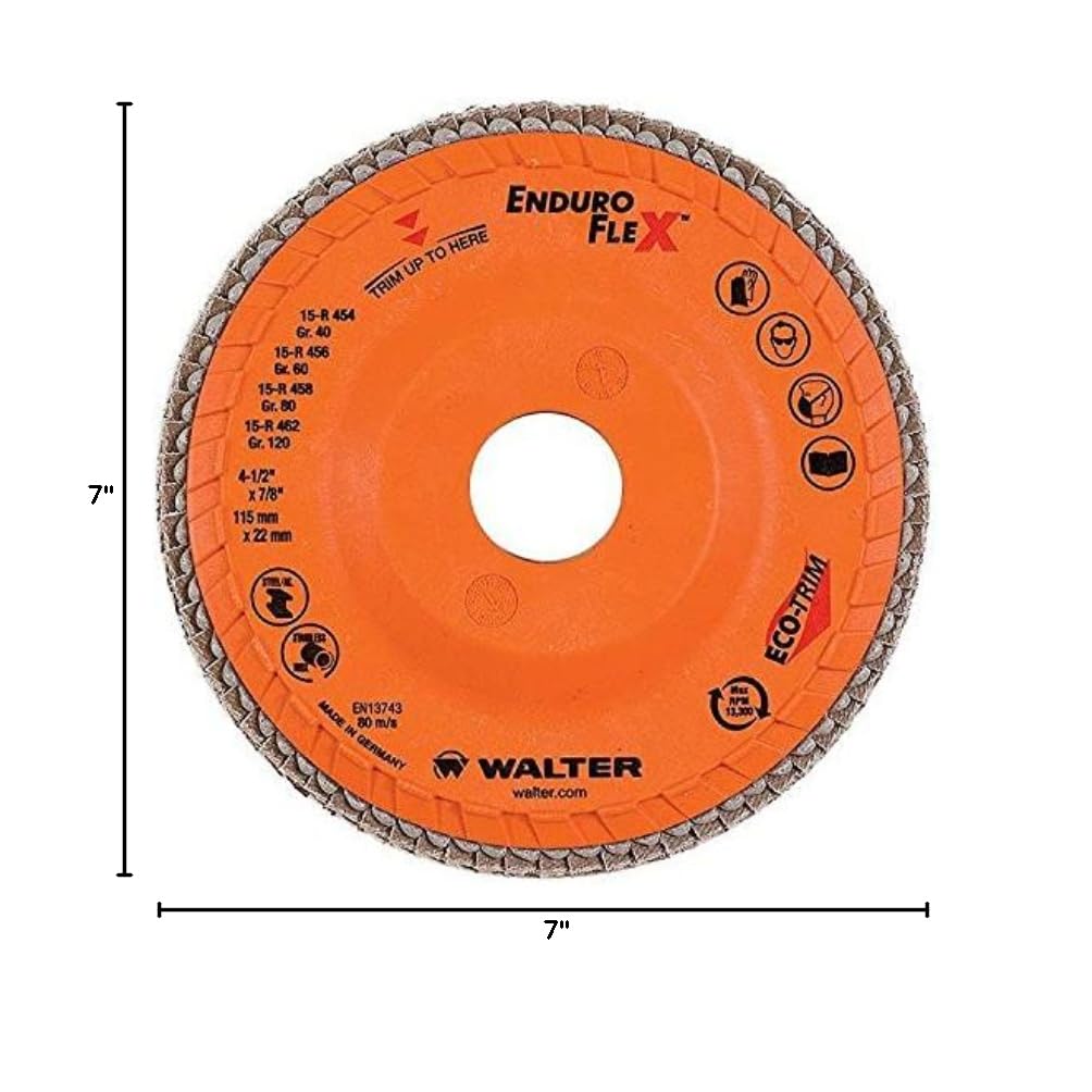 Walter Enduro-Flex Flap Discs, 7" X 7/8" Grit 120, Pack of 10 (15R712)