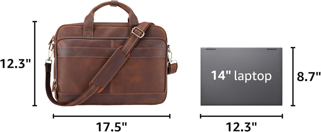 Full Grain Leather Briefcase for Men, Business Messenger Bag Laptop Bag Attache Case, Fits 15.6 Inch Laptop