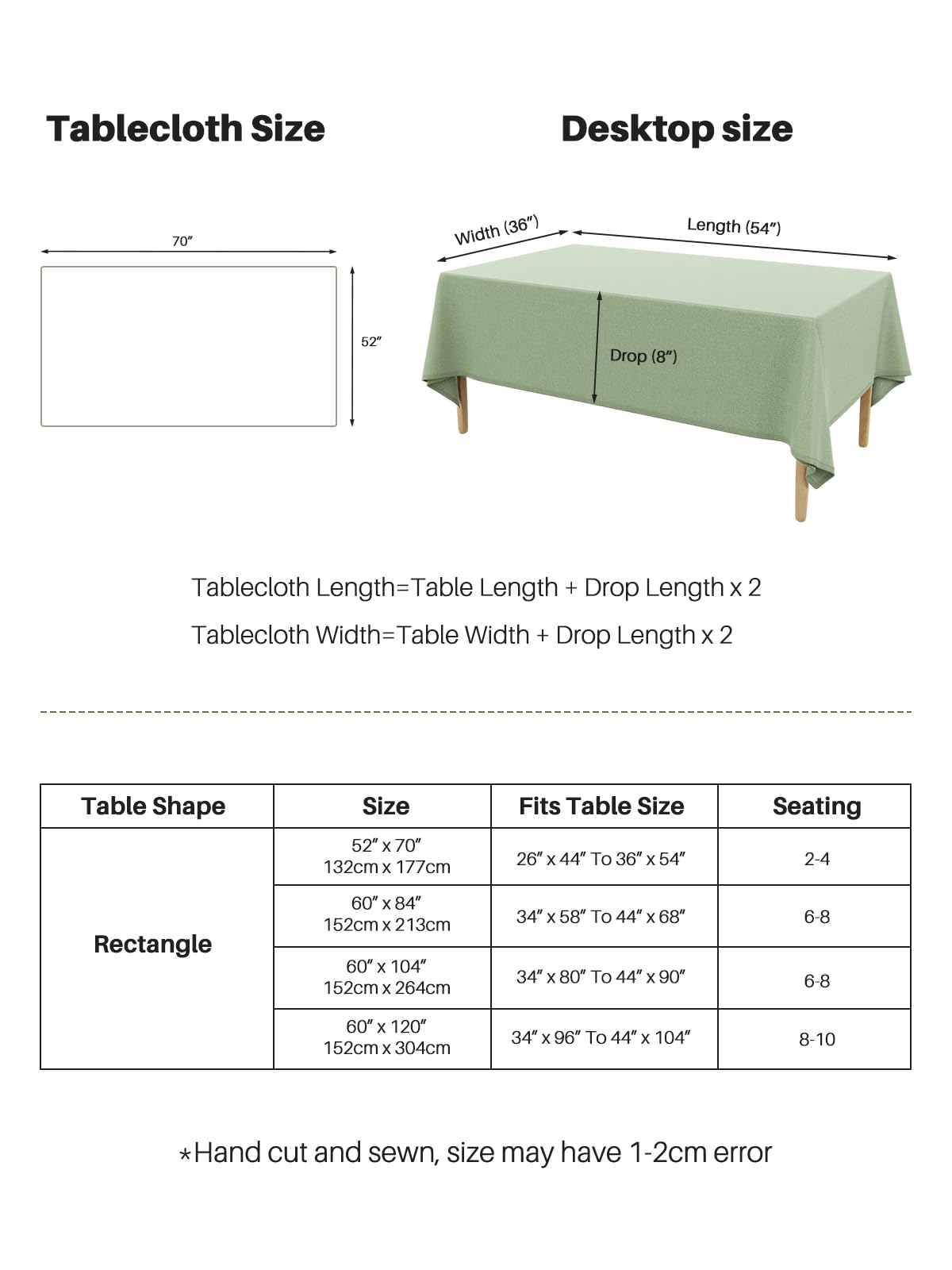 Textured Linen Rectangle Table Cloth, Sage Green, 52 x 70 Inch