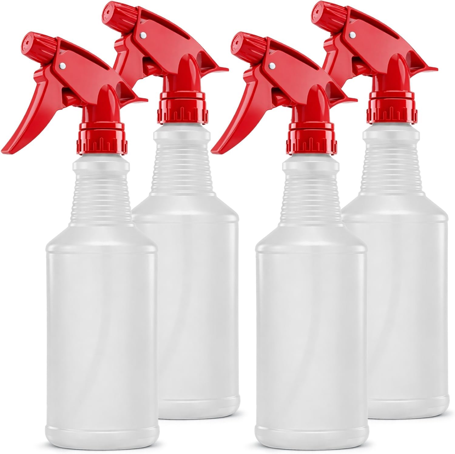 Spray Bottles, 16 Oz, 4 Pack, Chemical-Resistant HDPE, BPA-Free, Non-Toxic, Red Trigger Sprayers, Refillable Empty
