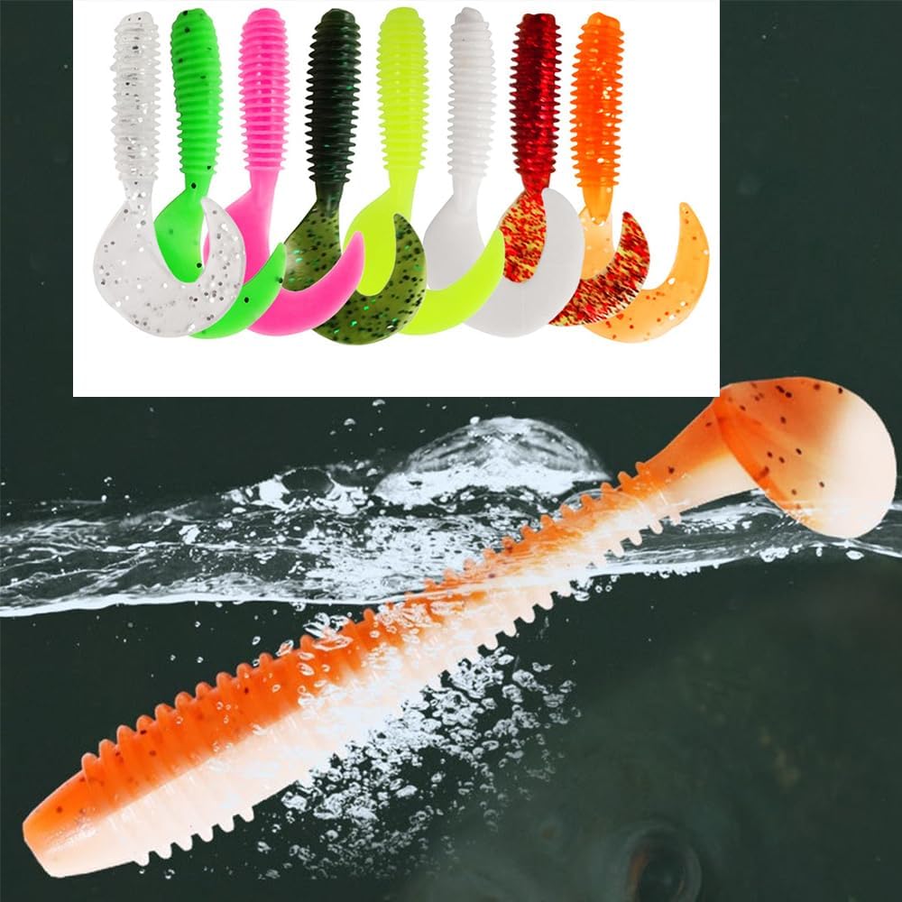Soft Fishing Lures Set with Tackle Box, 6.5cm/8cm Paddle Tail Swimbaits, 60PCS Soft Plastic Baits with Curly Tails