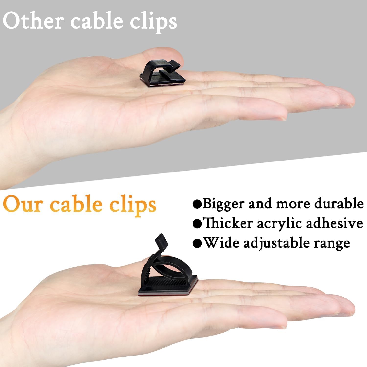 50Pcs Adjustable Cable Management Clips, Adhesive Organizers Sticky Wire Clips Cord Holder for TV PC Ethernet Under