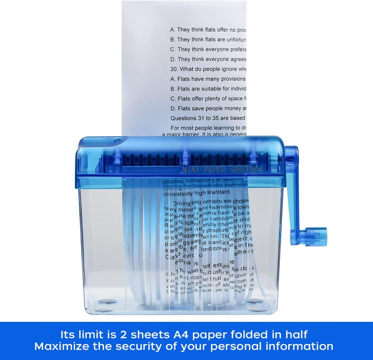 Mini Hand Shredder Portable Paper Shredder for Office Home Blue | Affordable, Non-slip, Information High Security