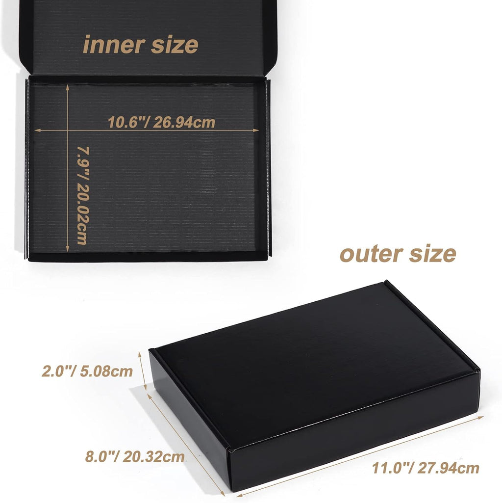 11x8x2 Black Shipping Boxes, 20 Packs Corrugated Cardboard Literature Mailer Boxes for Packaging Small Business