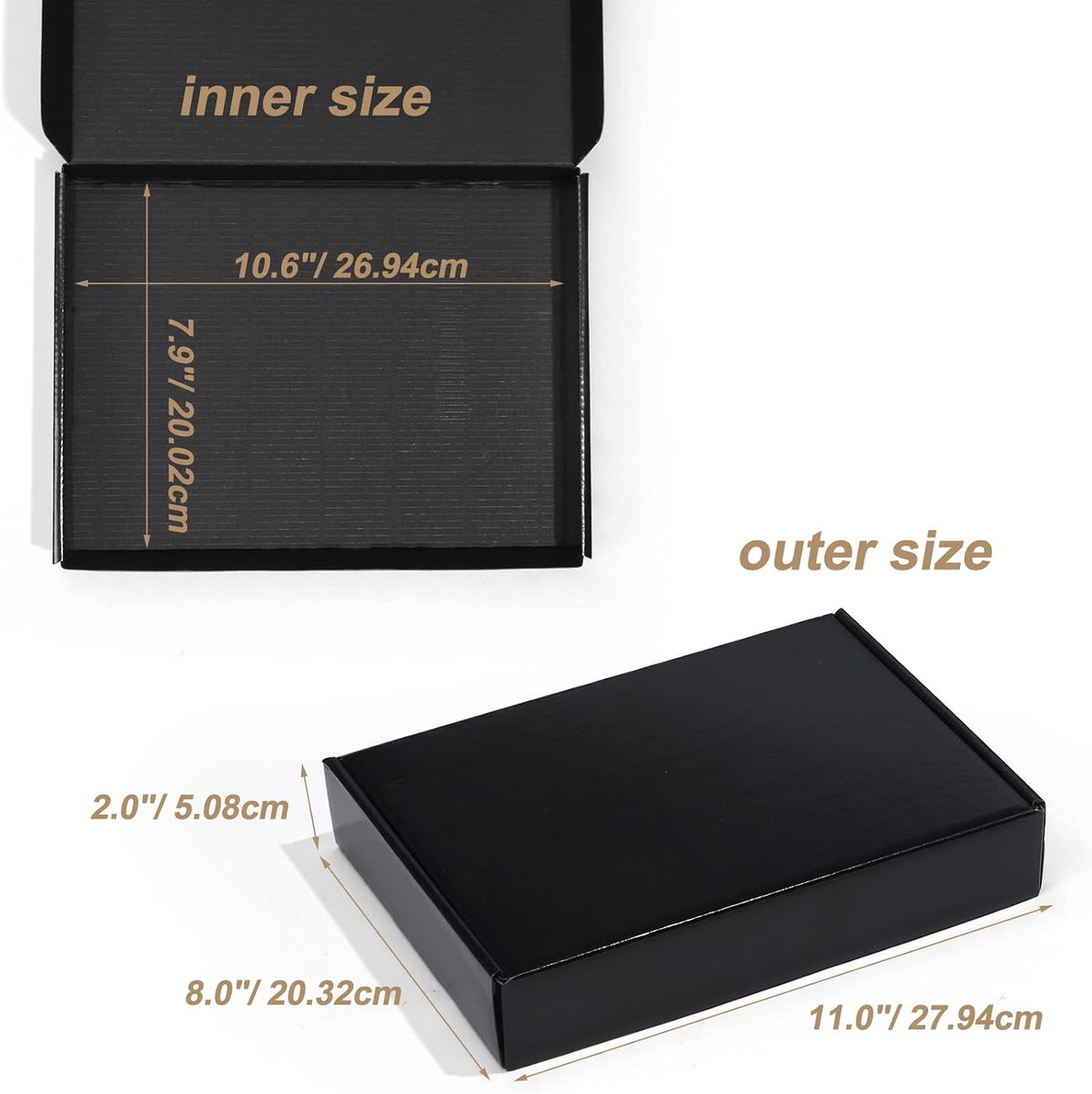 11x8x2 Black Shipping Boxes, 20 Packs Corrugated Cardboard Literature Mailer Boxes for Packaging Small Business