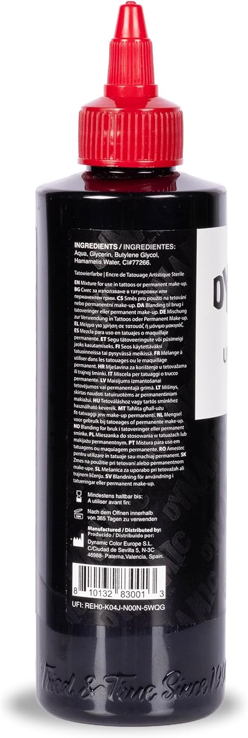Dynamic Color Union Black Tattoo Ink, Made in Spain, Reach Compliant, 8 oz