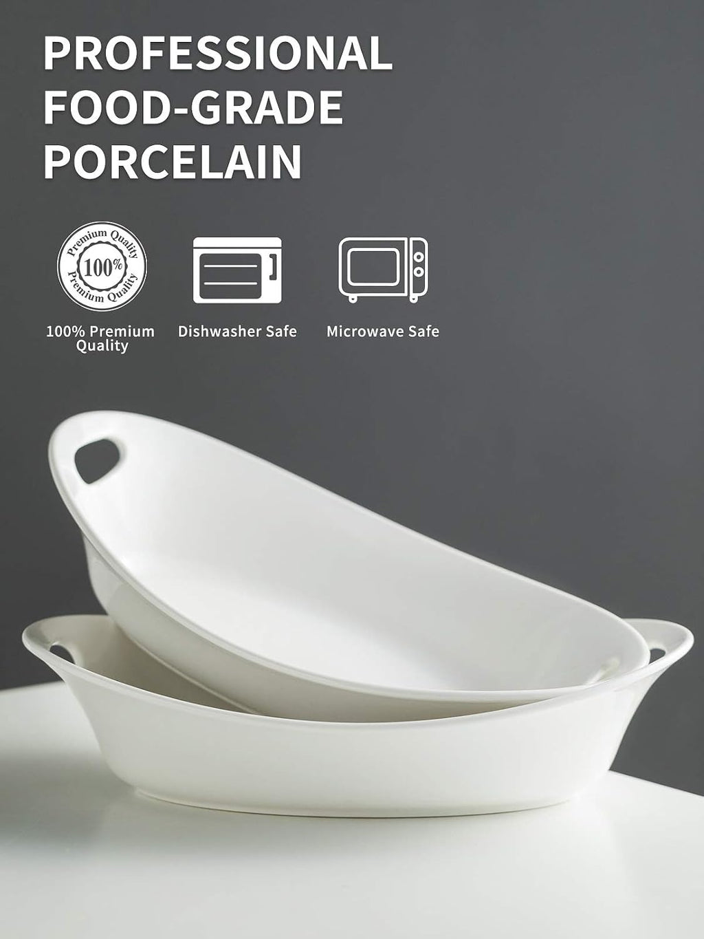 Large Serving Bowl with Handles, Oval Serving Platter Set of 2