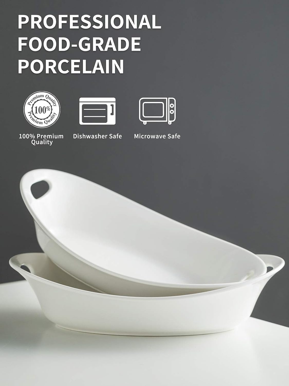 Large Serving Bowl with Handles, Oval Serving Platter Set of 2