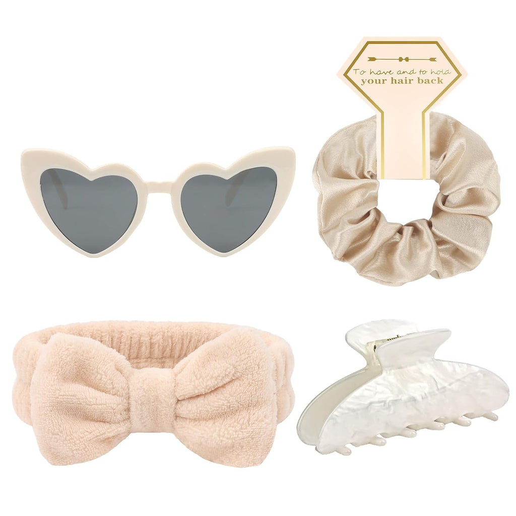 4PCS Bridesmaid Proposal Gifts Satin Hair Scrunchies Heart Sunglasses Spa Headband Acrylic Claw Clips Bachelorette