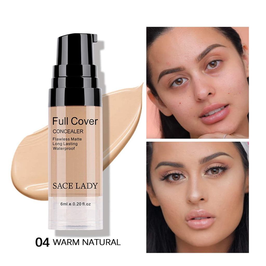 Waterproof Full Coverage Concealer Makeup Kit with Primer Sponge - Matte Liquid Foundation for Face, Eye, and Acne