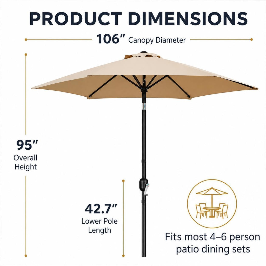 9FT Outdoor Patio Umbrella, Outdoor Table Umbrella with Push Button Tilt and Crank, Yard Sun Shade, UV Protection