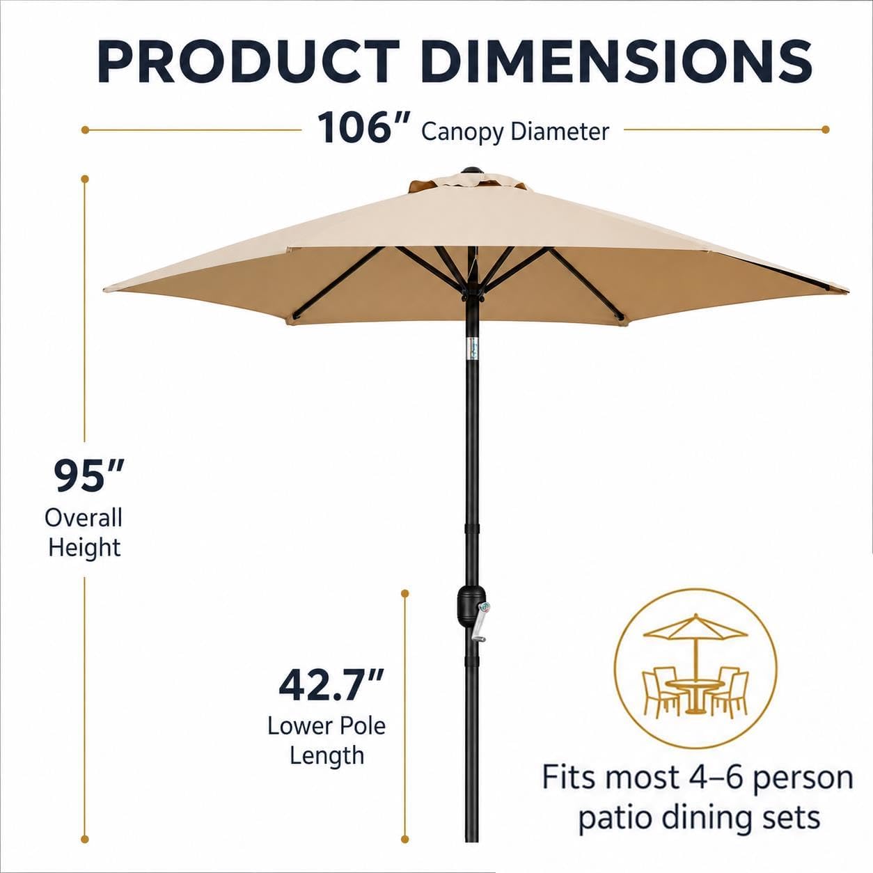 9FT Outdoor Patio Umbrella, Outdoor Table Umbrella with Push Button Tilt and Crank, Yard Sun Shade, UV Protection
