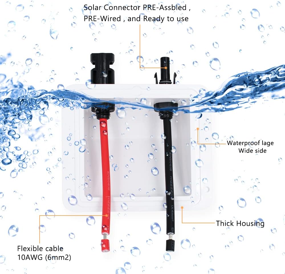 Solar Cable Entry Gland,1Ft/30cm 10AWG Soft Solar Extension Cable and Connector, UV Resistance Dual Cable Entry Gland