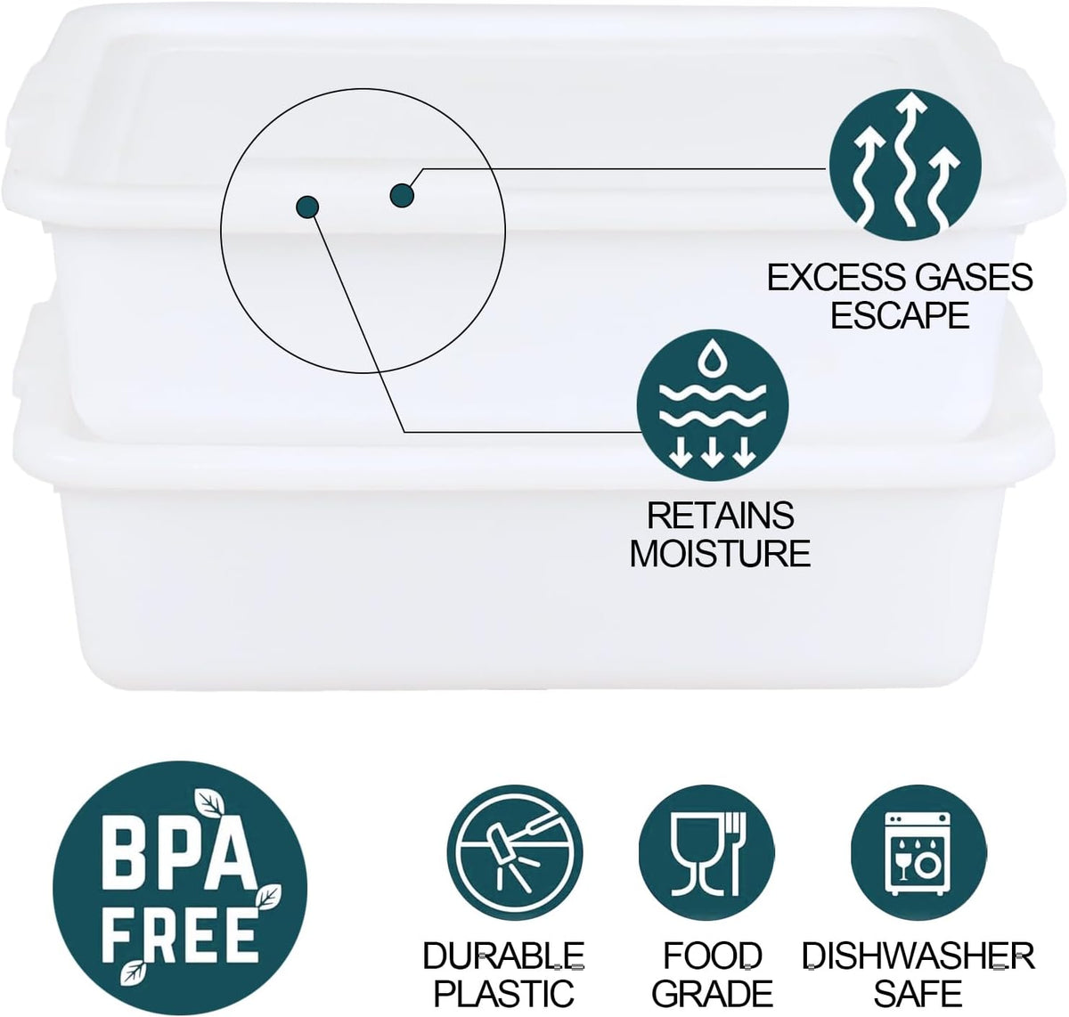3-Pack Commercial Bus Boxes with Lids, Dough Proofing Boxes, White