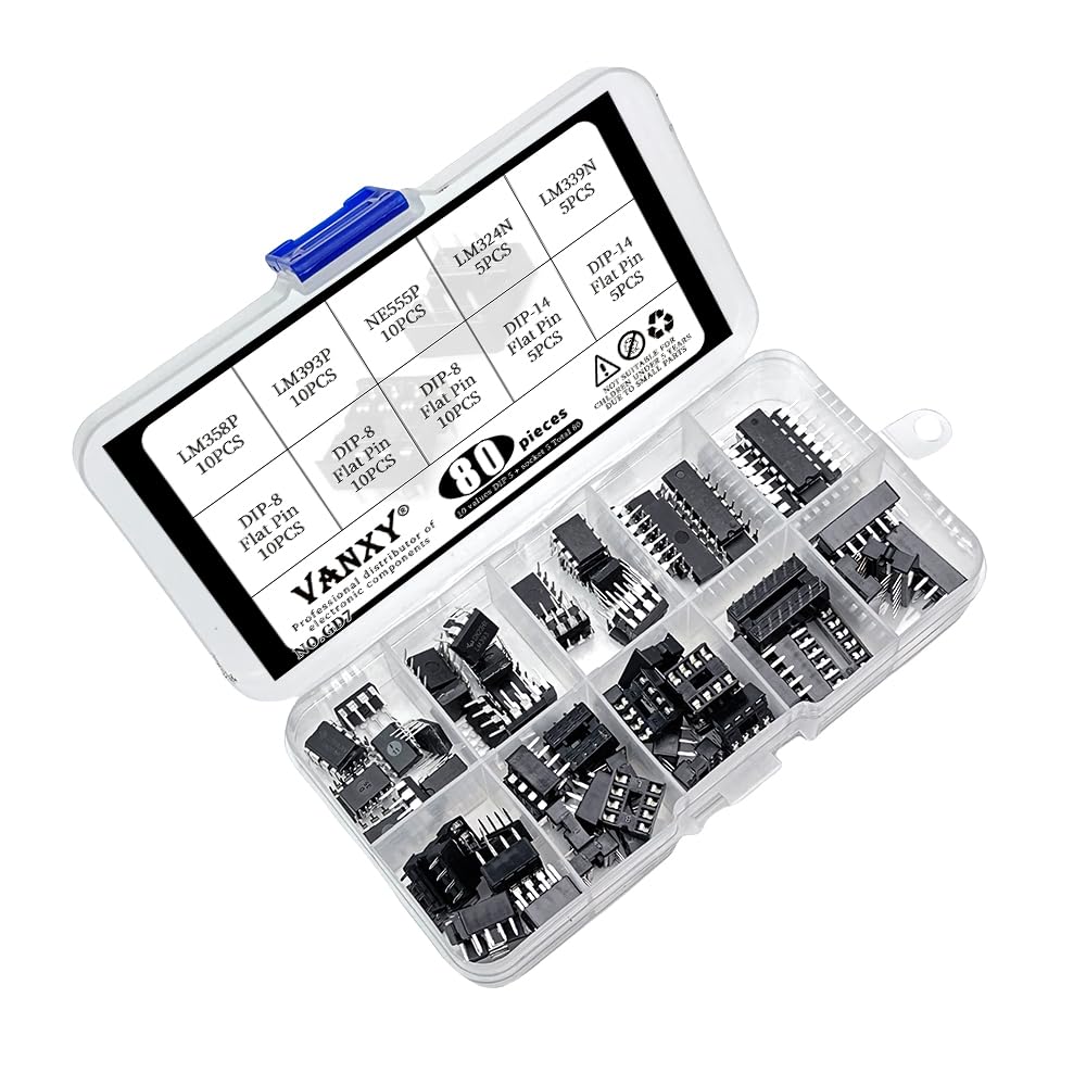 80Pcs ic Kits LM358P LM393P NE555P LM324N LM339N with Socket kit
