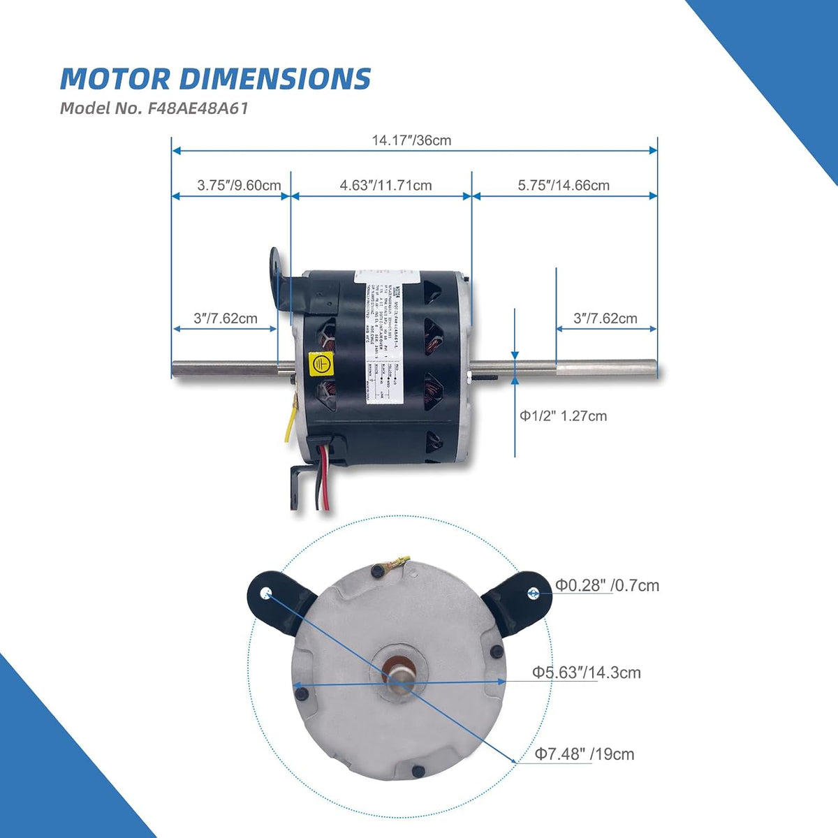 F48AE48A61 3314471.011 RV Fan Motor Replaces Dometic Duo-Therm AC Motor