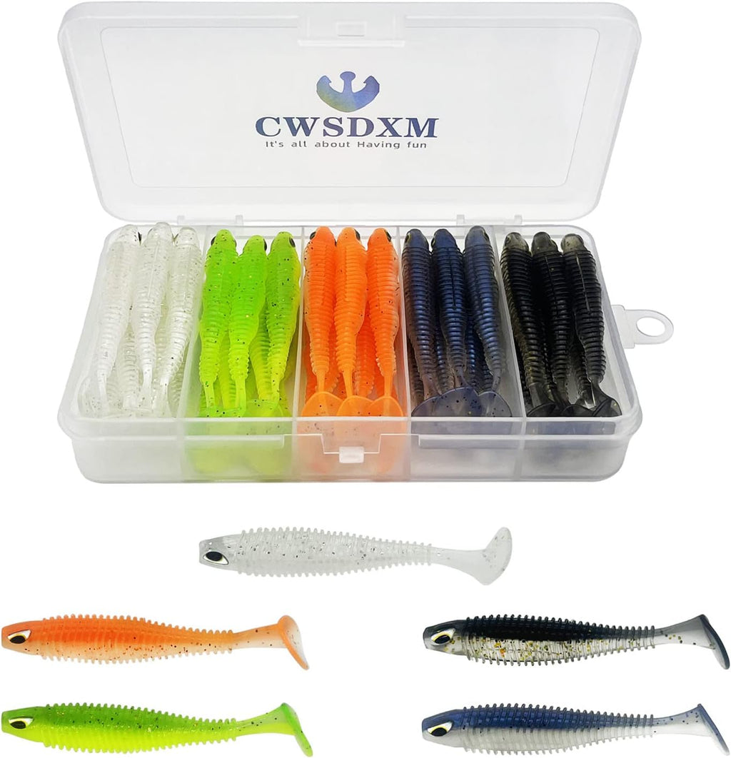 Soft Fishing Lures, 6.5cm/8cm Paddle Tail Swimbaits Soft Plastic Lures Kit for Bass Trout Walleye Crappie 30pcs/40pcs…