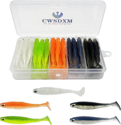 Soft Fishing Lures, 6.5cm/8cm Paddle Tail Swimbaits Soft Plastic Lures Kit for Bass Trout Walleye Crappie 30pcs/40pcs…