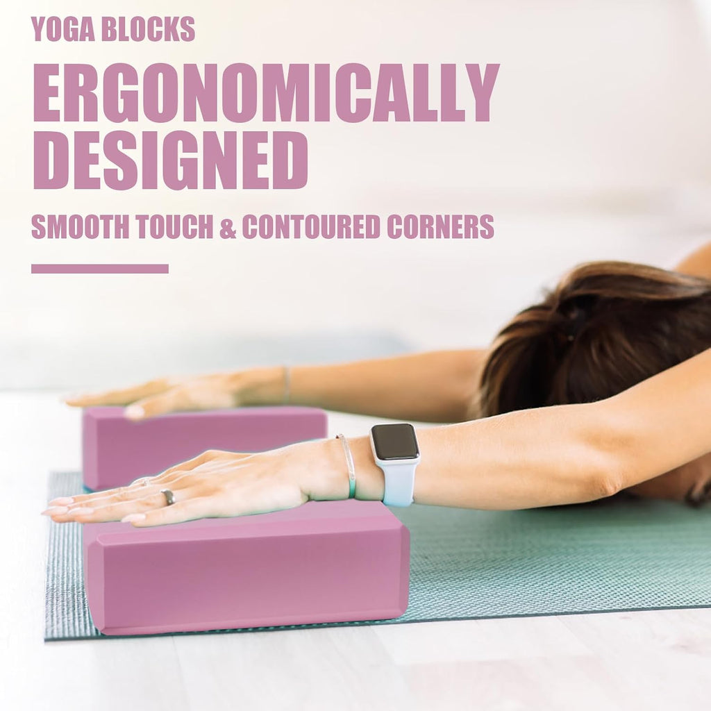 2 Pcs Yoga Blocks, 9x6x3 Inch Foam Blocks for Pilates | High density EVA foam Yoga Props lightweight non-slip surface