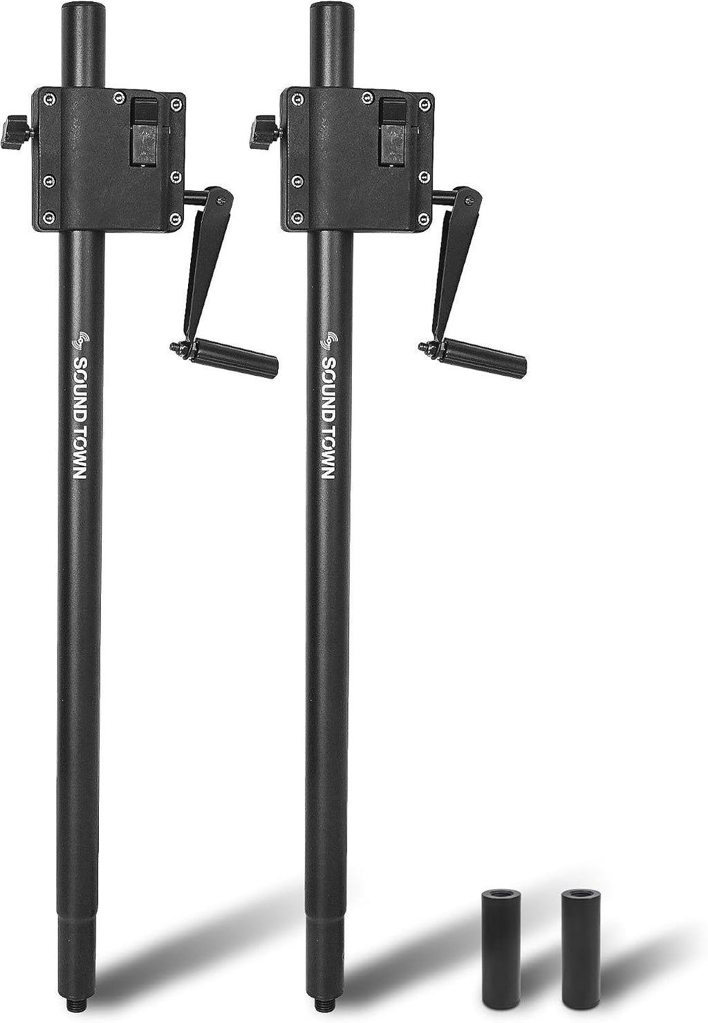2-Pack Crank-Up Adjustable Height Speaker Subwoofer Poles (34"-57") with 35mm & M20 Mount Adapters, Carry Bag, 100 LB