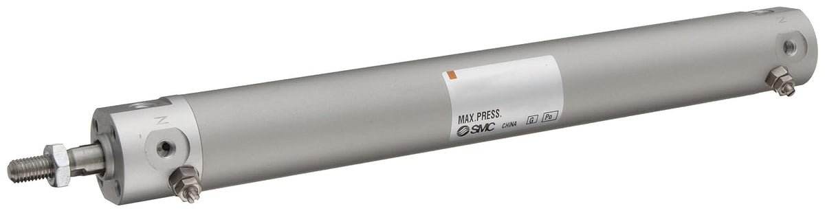 SMC NCGBN25-0200 Aluminum Air Cylinder, Round Body, Double Acting, Basic Style Mounting, Not Switch Ready, Rubber Cushion, 1" Bore OD, 2" Stroke, 0.394" Rod OD, 1/8" NPT