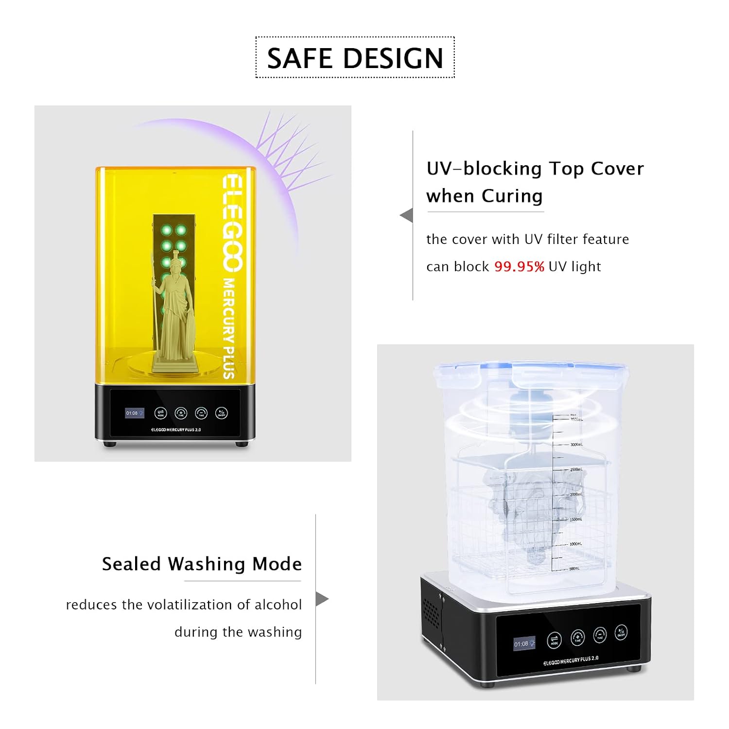 Mercury Plus 2.0 Wash and Cure Station Washing and Curing Machine Resin Curing Station for LCD/DLP/SLA 3D Printed