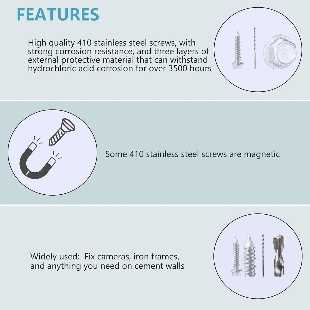 1/4 x 3-1/4" 410 Stainless Steel Hex Head Tapcon Concrete Screw Anchor, for Anchoring to Masonry, Block or Brick