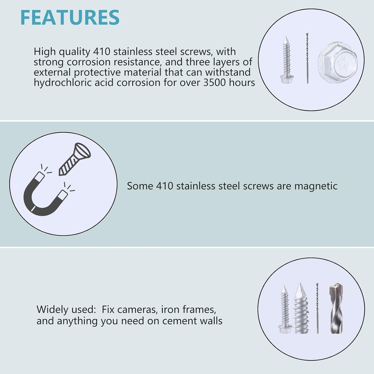 1/4 x 3-1/4" 410 Stainless Steel Hex Head Tapcon Concrete Screw Anchor, for Anchoring to Masonry, Block or Brick