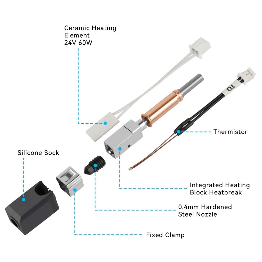 Upgrade Kobra 3/Kobra 3 V2 Combo Ceramic Hotend,0.4mm Hardened Steel Nozzle+Heating Block Integrated Structure Hot