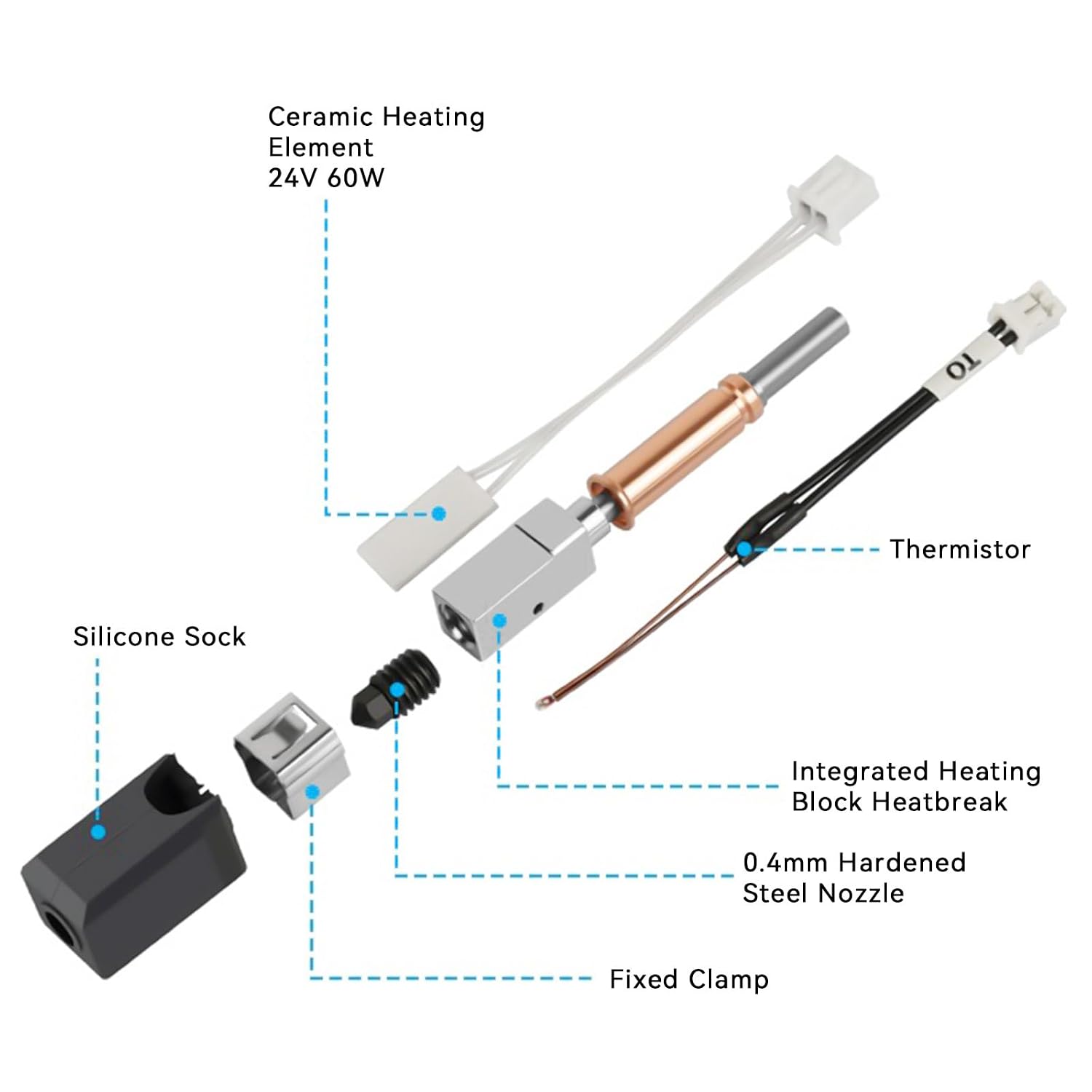 Upgrade Kobra 3/Kobra 3 V2 Combo Ceramic Hotend,0.4mm Hardened Steel Nozzle+Heating Block Integrated Structure Hot