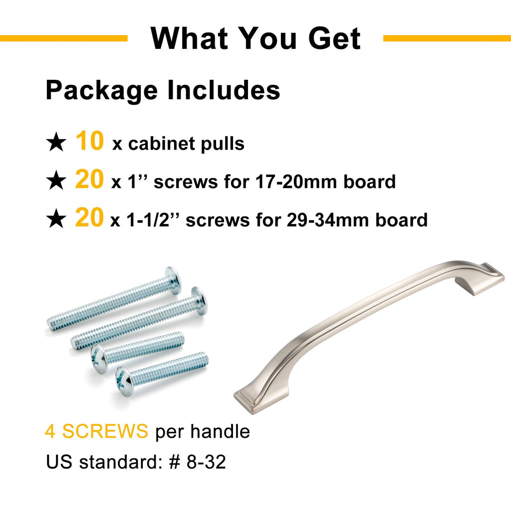 Brushed Nickel Cabinet Pulls 3 Inch Silver Drawer Pull 10 Pack 8222