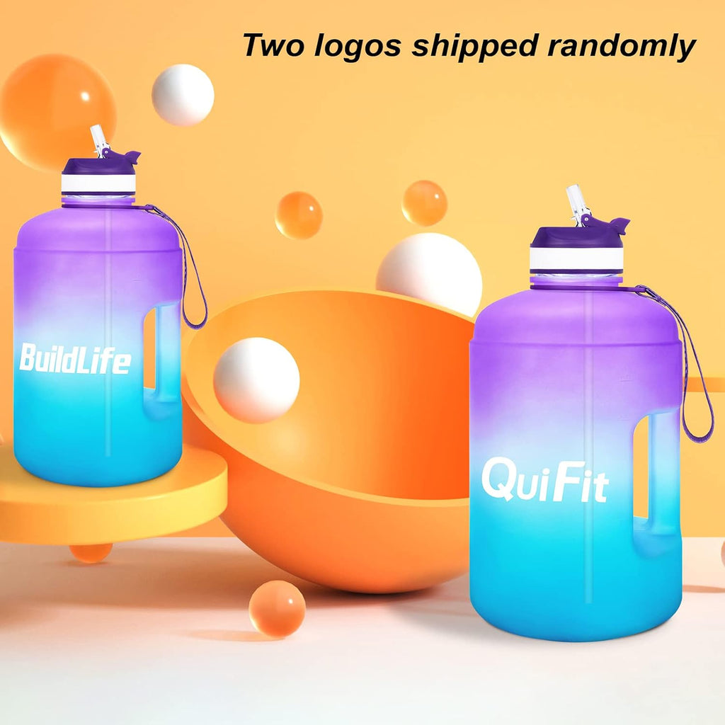 Motivational Gallon Water Bottle - with Straw & Time Marker BPA Free Large Reusable Sport Water Jug with Handle for