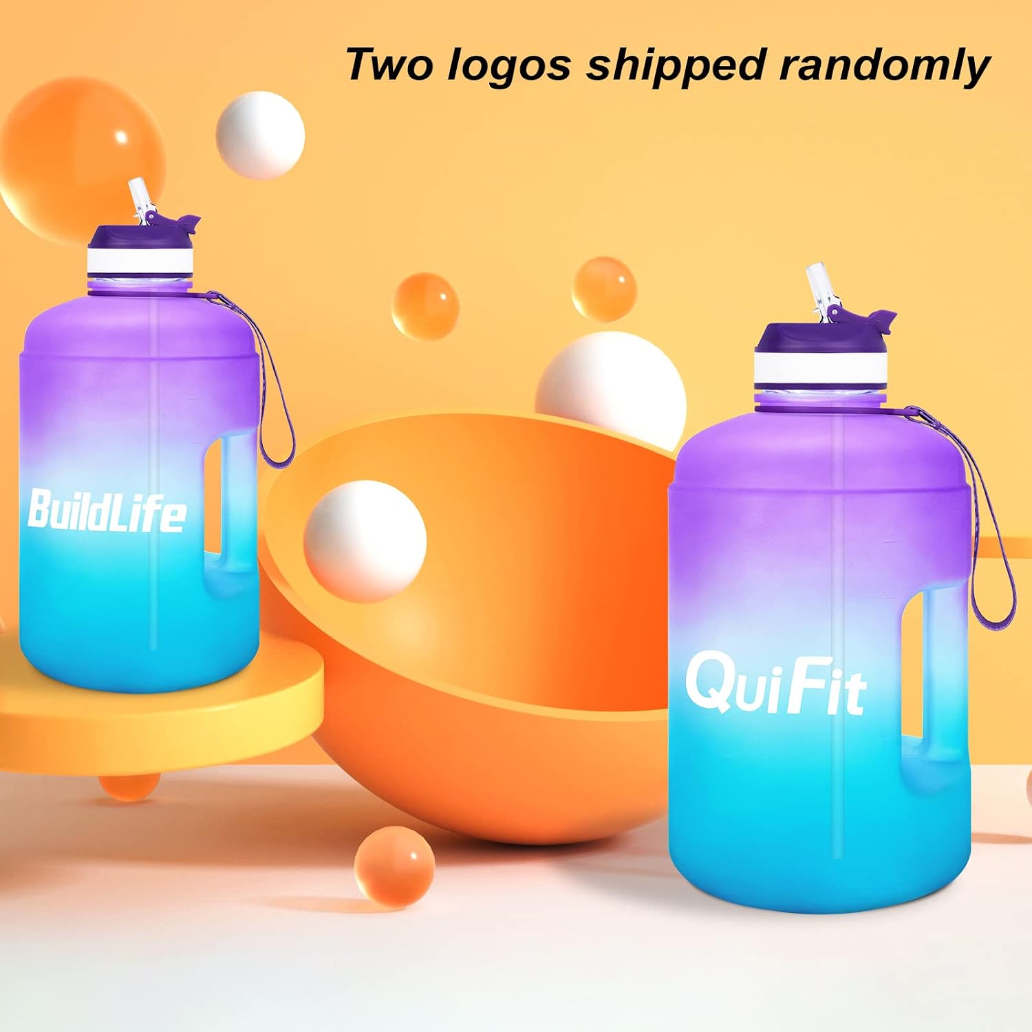 Motivational Gallon Water Bottle - with Straw & Time Marker BPA Free Large Reusable Sport Water Jug with Handle for