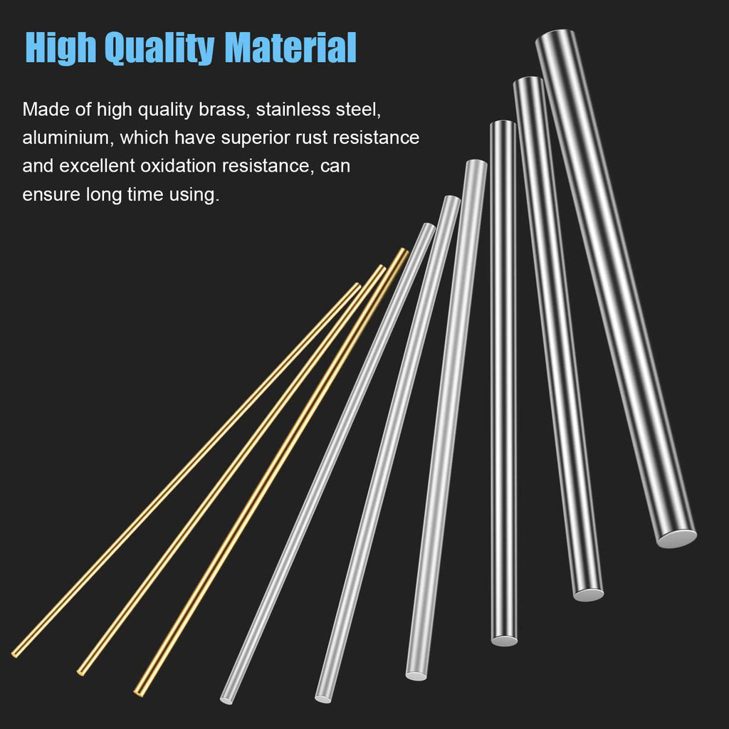27 Pieces 9 Sizes Metal Round Rods Kit, Metals Include Brass, Stainless Steel, Aluminum, Diameter 1.0mm-8.0mm Length