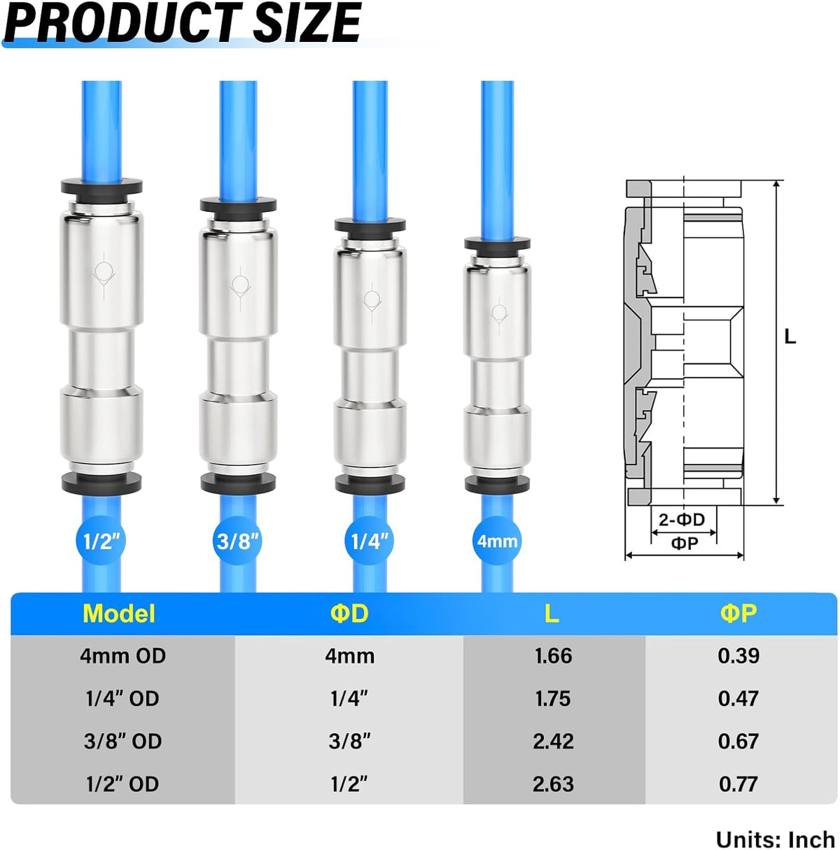 TAILONZ 1/4" OD Push-to-Connect Check Valve Nickel Plated Copper 5Pcs