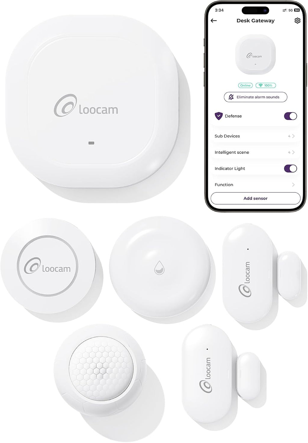 Wireless Alarm System 6 Pieces Kits for Home Apartment | 1 Smart Hub, 2 Door & Window Sensors, 1 Smart Button, 1 PIR